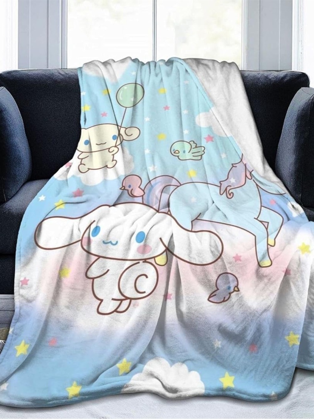 NWT Sanrio Cinnamoroll Plush Throw Blanket - Light Blue Cute Character Design